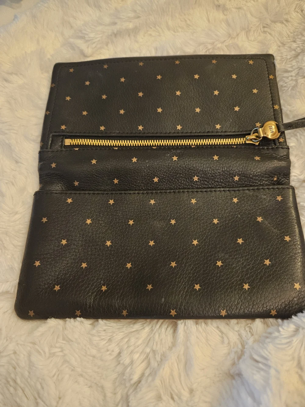 HOBO☆Black Star-Print Leather Wallet with Gold Zip